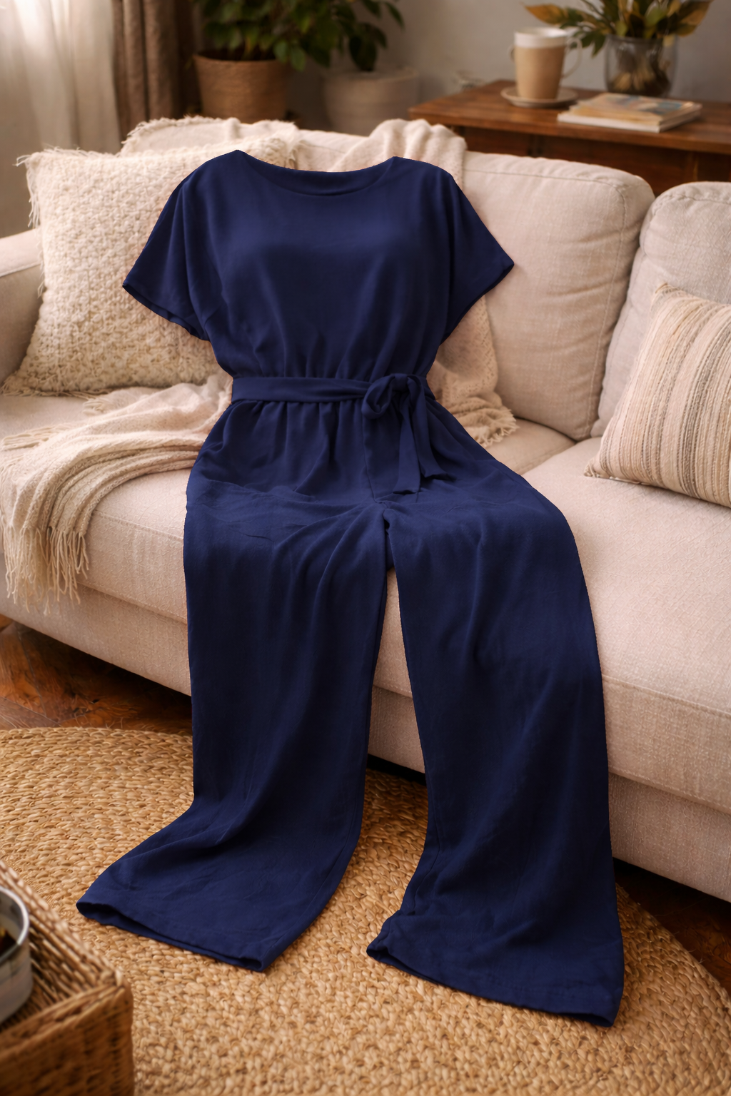 Relaxed Wide-Leg Jumpsuit with Waist Tie | ventumra
