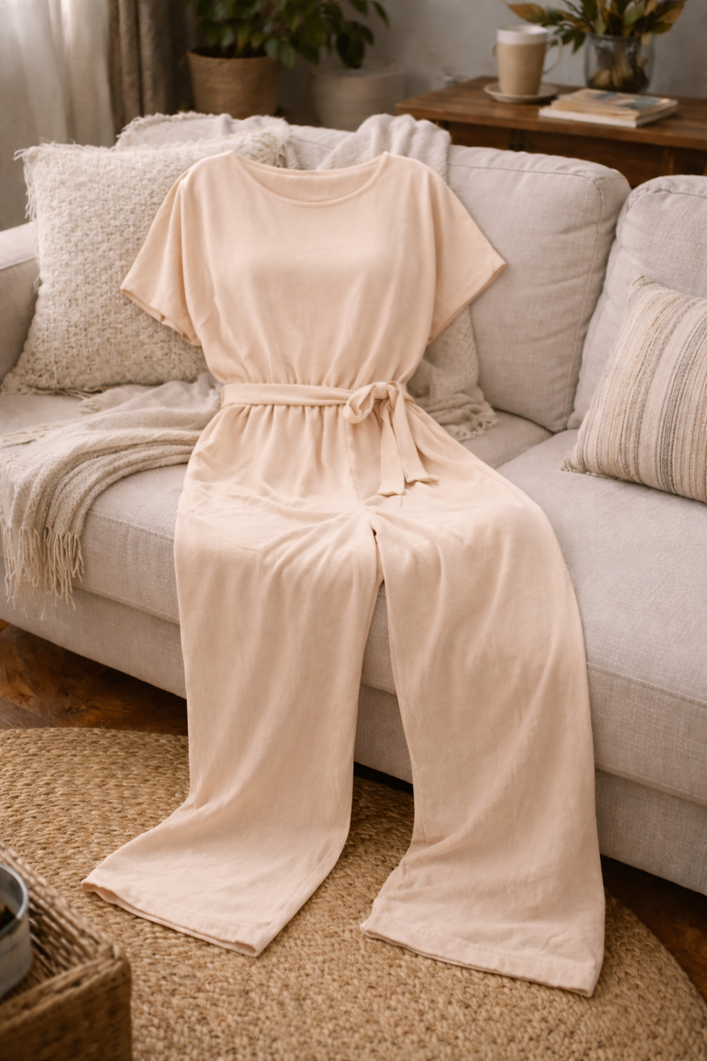 Relaxed Wide-Leg Jumpsuit with Waist Tie | ventumra