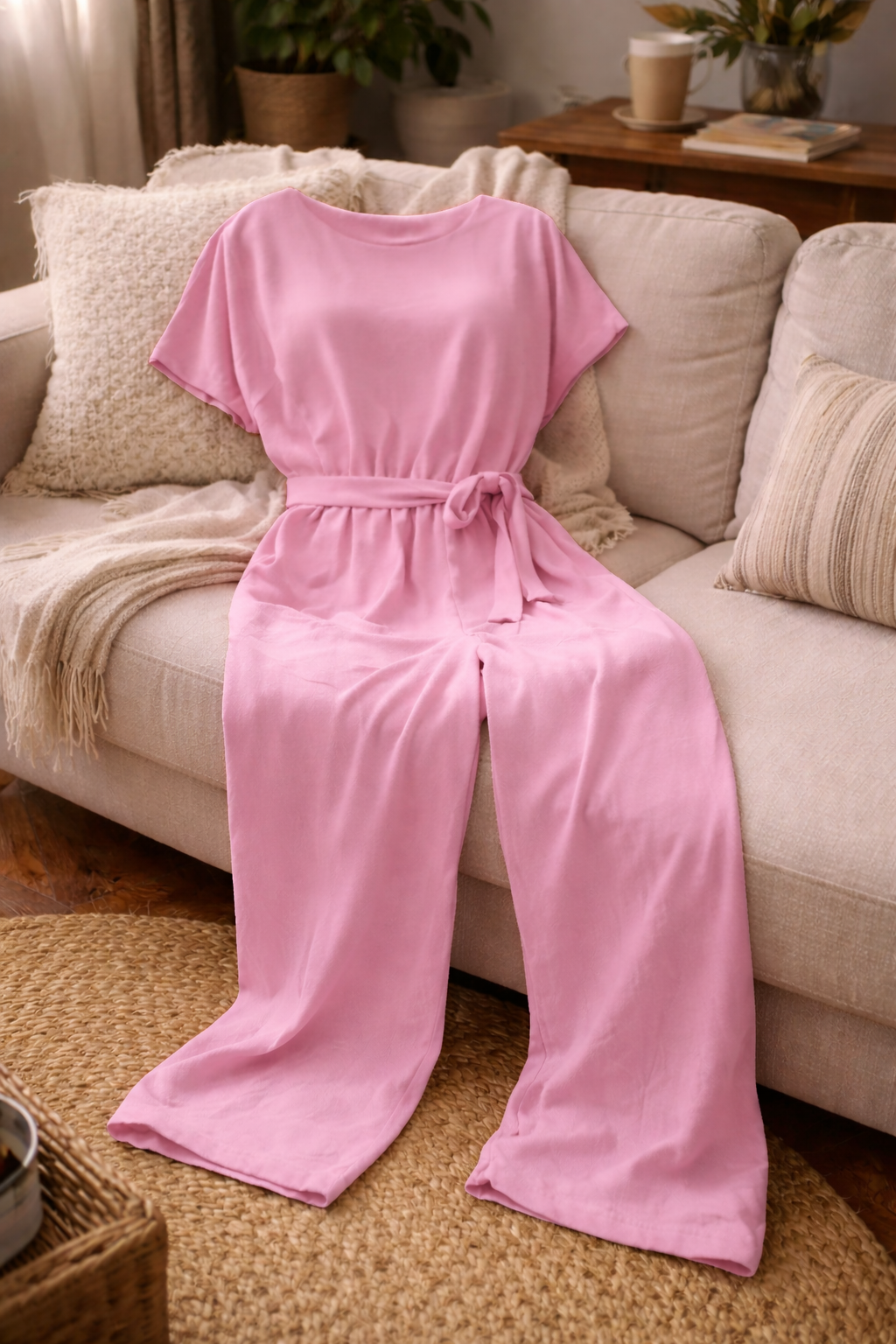 Relaxed Wide-Leg Jumpsuit with Waist Tie | ventumra