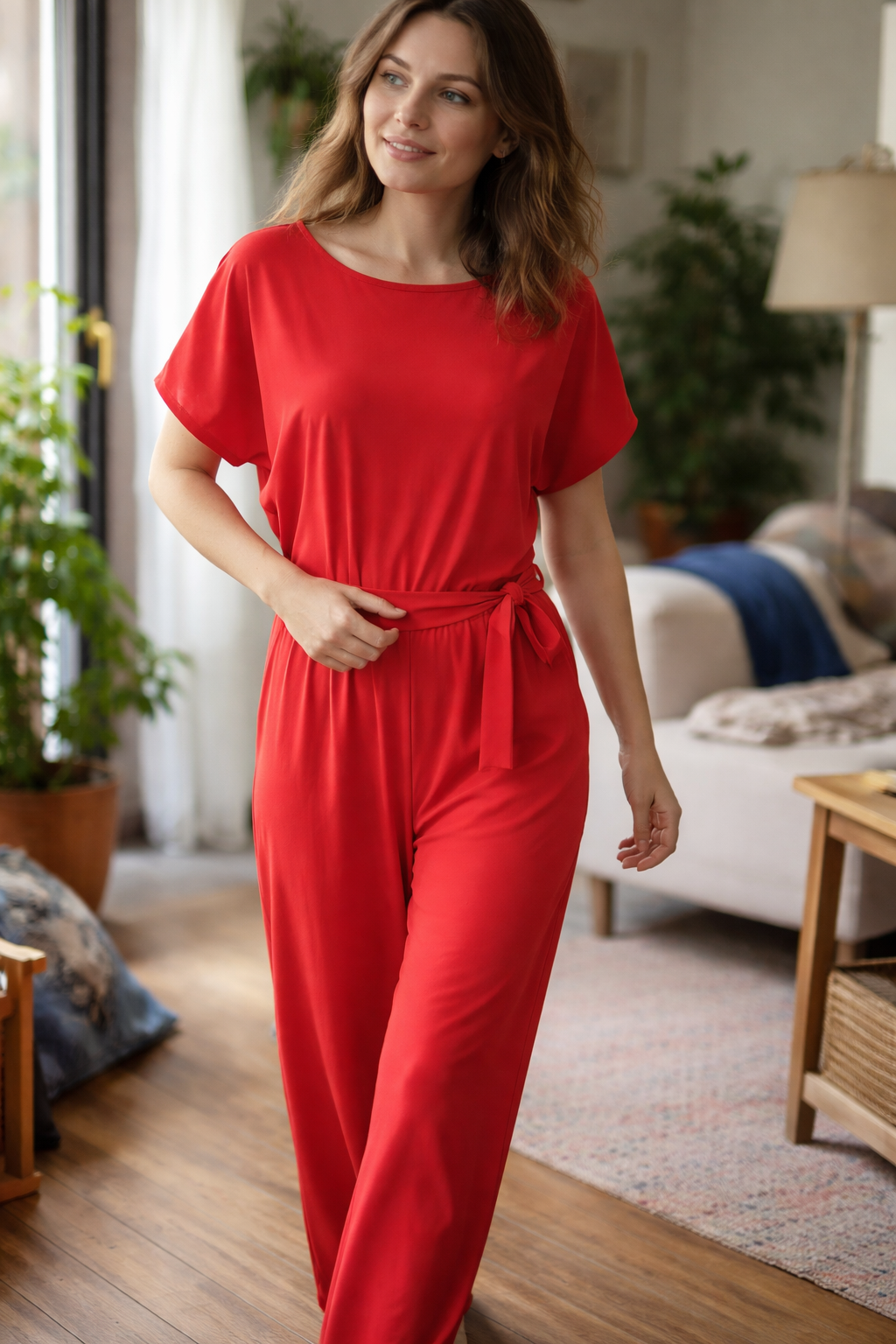 Relaxed Wide-Leg Jumpsuit with Waist Tie | ventumra