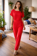 Relaxed Wide-Leg Jumpsuit with Waist Tie | ventumra
