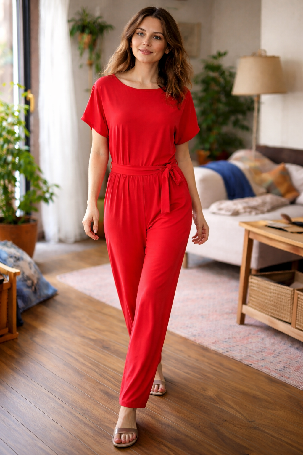 Relaxed Wide-Leg Jumpsuit with Waist Tie | ventumra