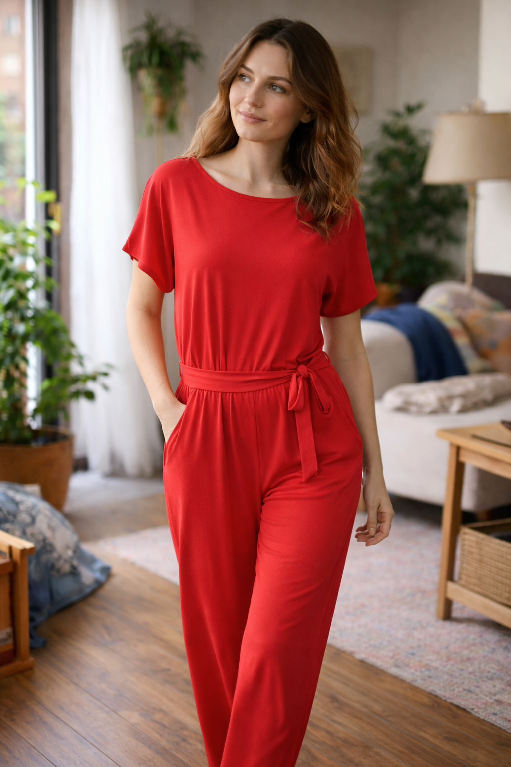 Relaxed Wide-Leg Jumpsuit with Waist Tie | ventumra