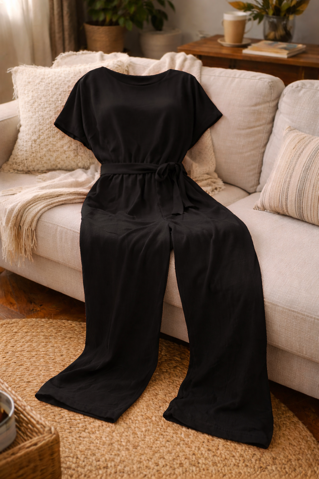 Relaxed Wide-Leg Jumpsuit with Waist Tie | ventumra
