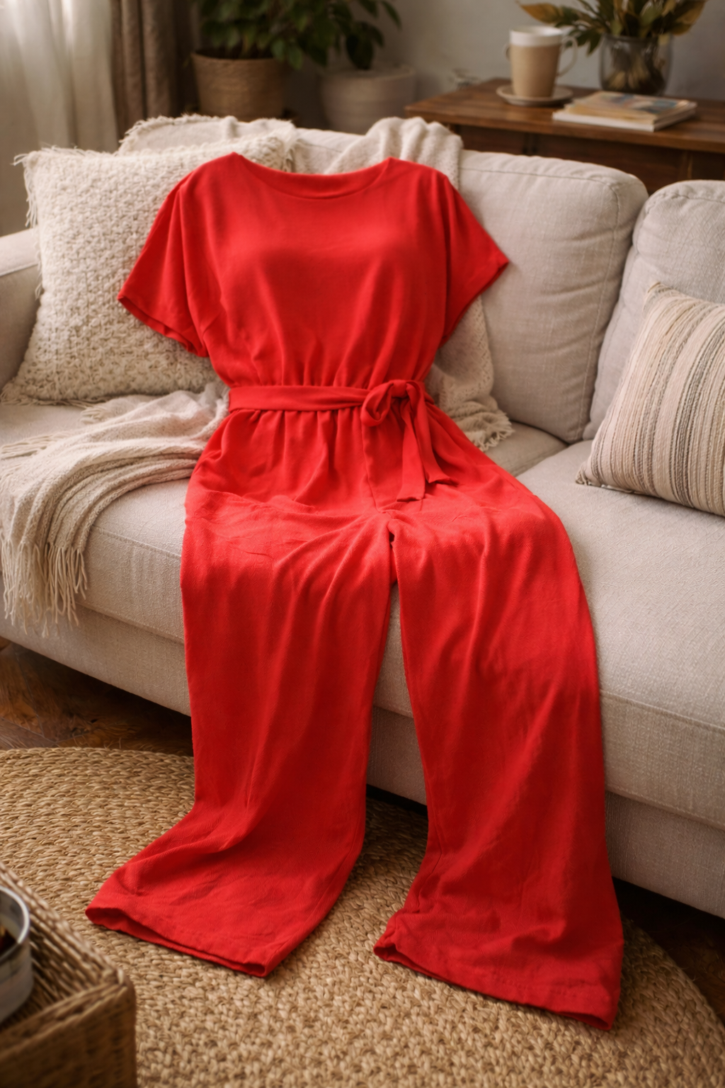 Relaxed Wide-Leg Jumpsuit with Waist Tie | ventumra