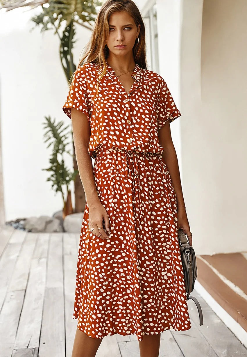 Casual Print Midi Shirt Dress | ventumra