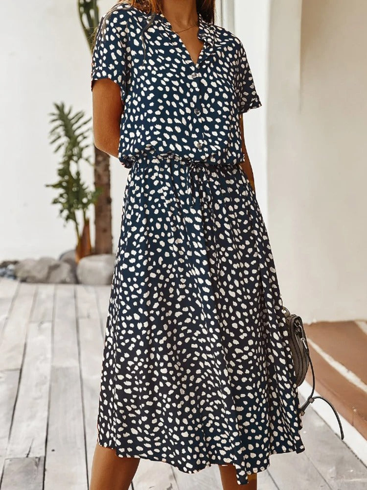 Casual Print Midi Shirt Dress | ventumra