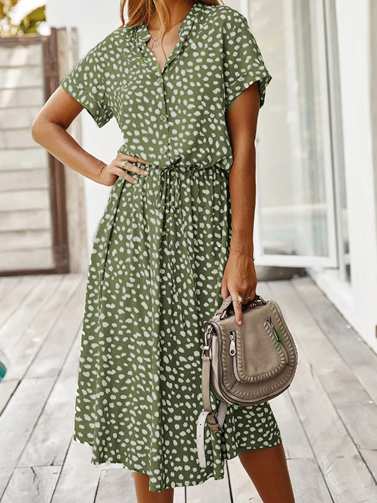 Casual Print Midi Shirt Dress | ventumra