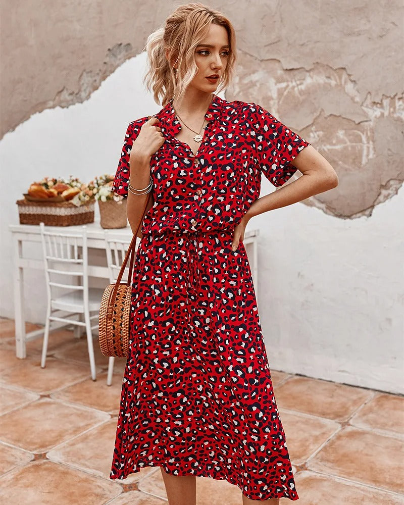 Casual Print Midi Shirt Dress | ventumra