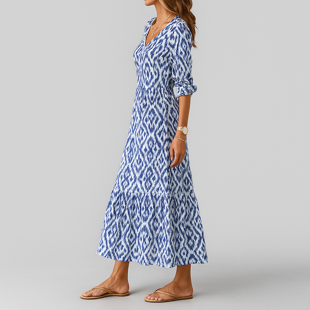 Effortless Tiered Ikat Maxi Dress | ventumra