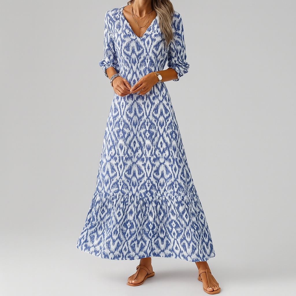 Effortless Tiered Ikat Maxi Dress | ventumra