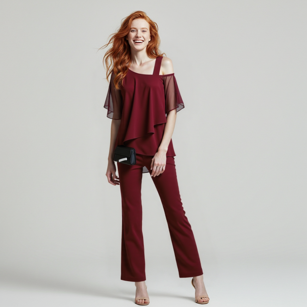 Elegant Cold Shoulder Pantsuit Set | ventumra