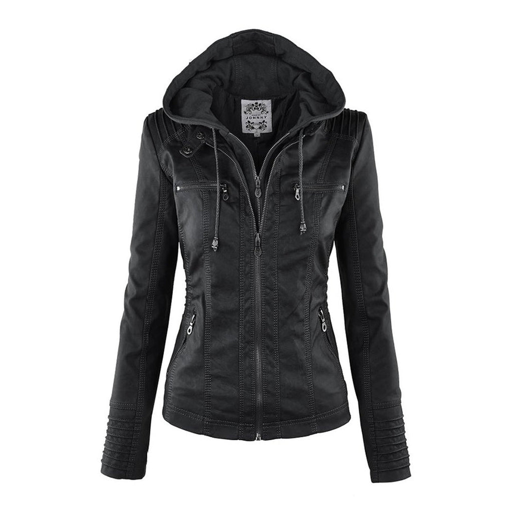 Hooded Faux Leather Jacket for Women | ventumra