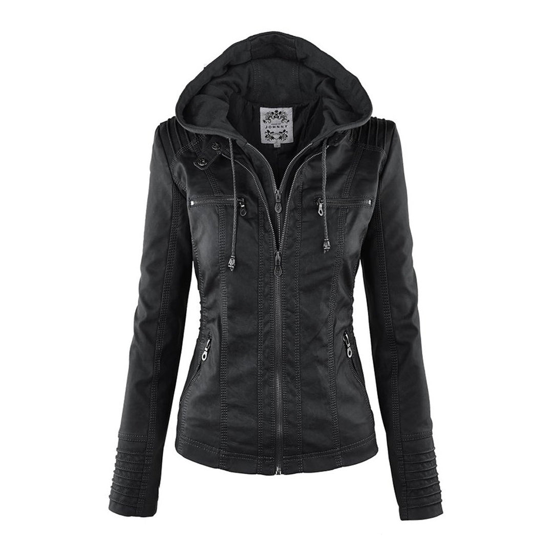 Hooded Faux Leather Jacket for Women | ventumra