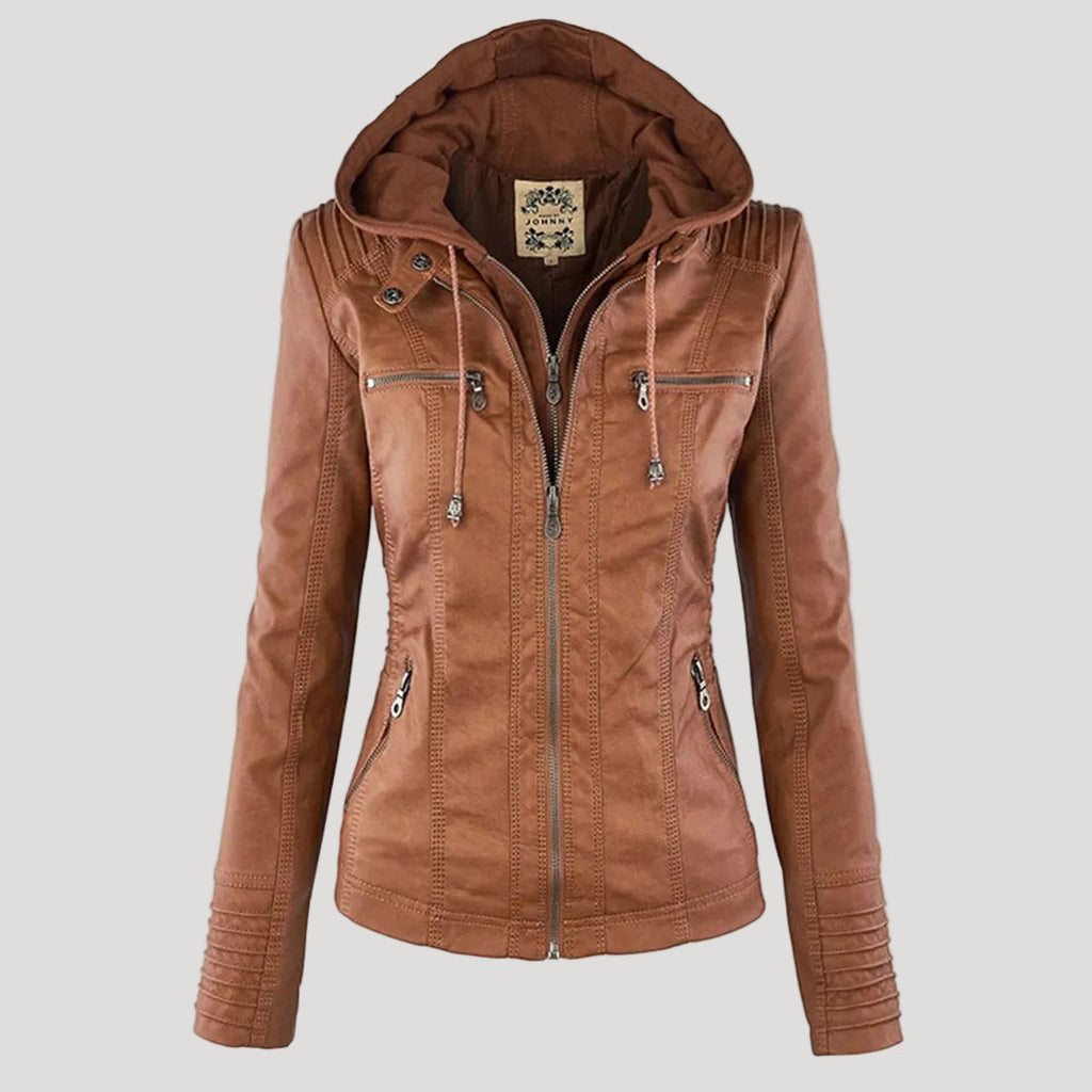 Hooded Faux Leather Jacket for Women | ventumra
