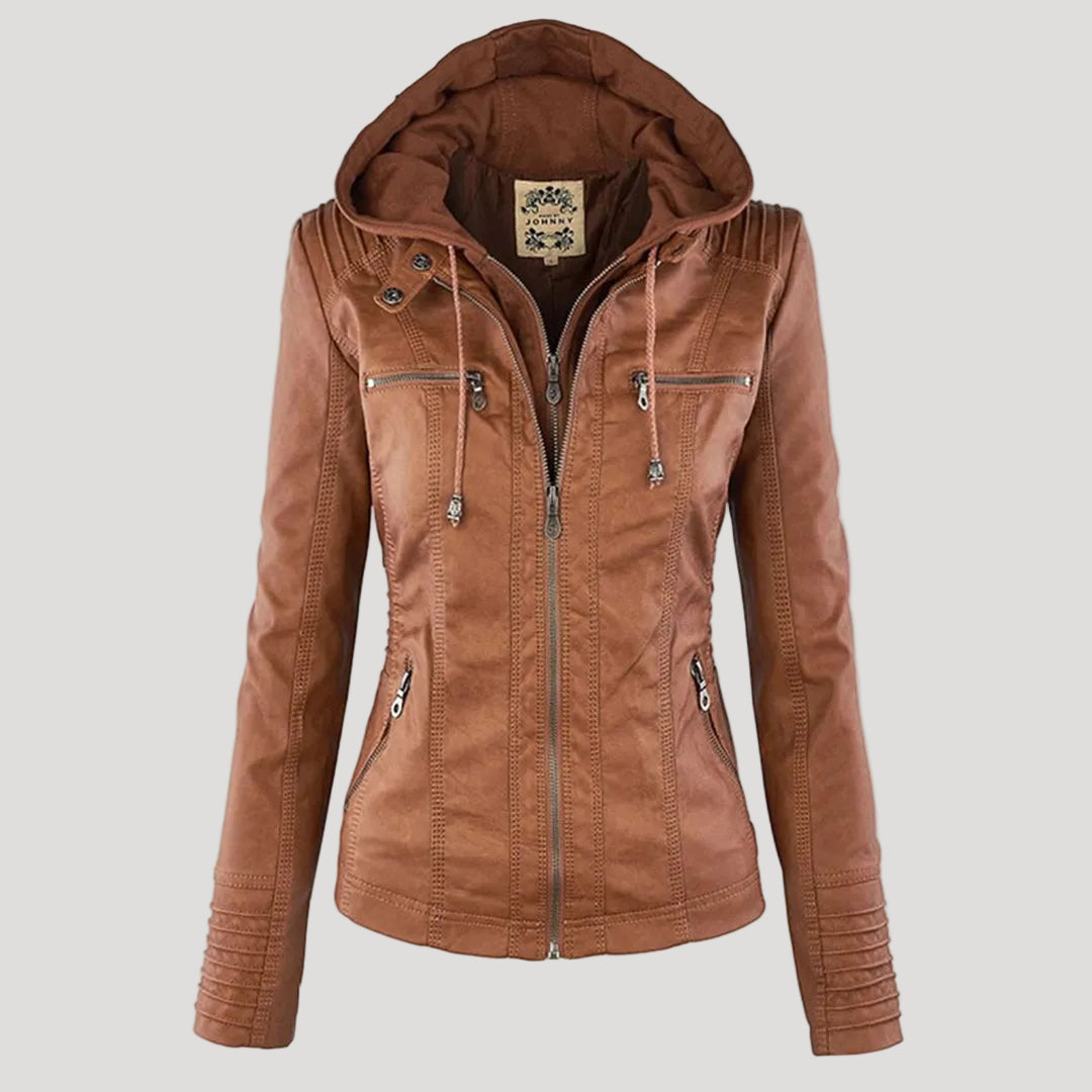 Hooded Faux Leather Jacket for Women | ventumra