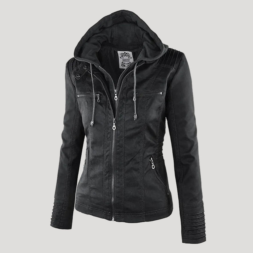 Hooded Faux Leather Jacket for Women | ventumra