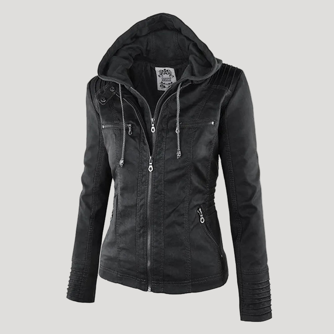 Hooded Faux Leather Jacket for Women | ventumra
