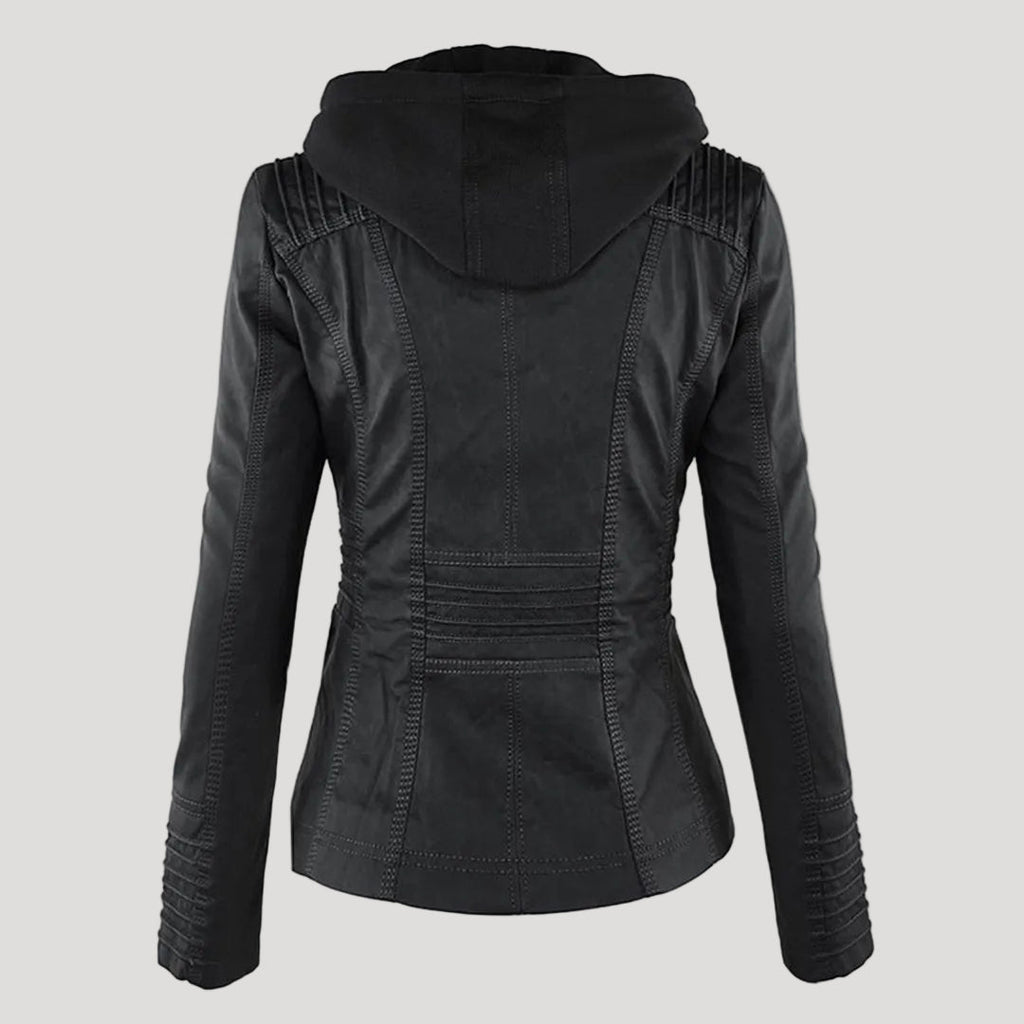Hooded Faux Leather Jacket for Women | ventumra