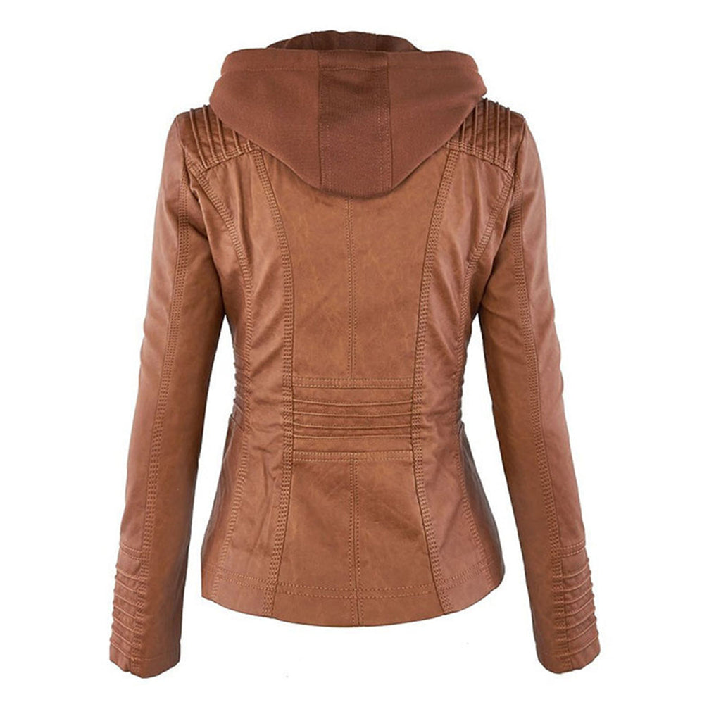 Hooded Faux Leather Jacket for Women | ventumra
