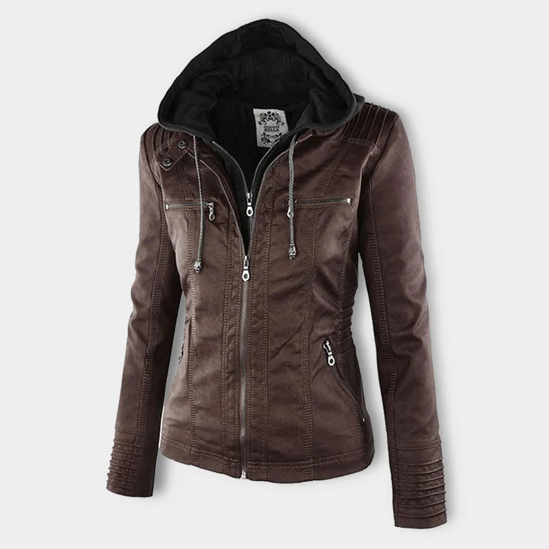 Hooded Faux Leather Jacket for Women | ventumra