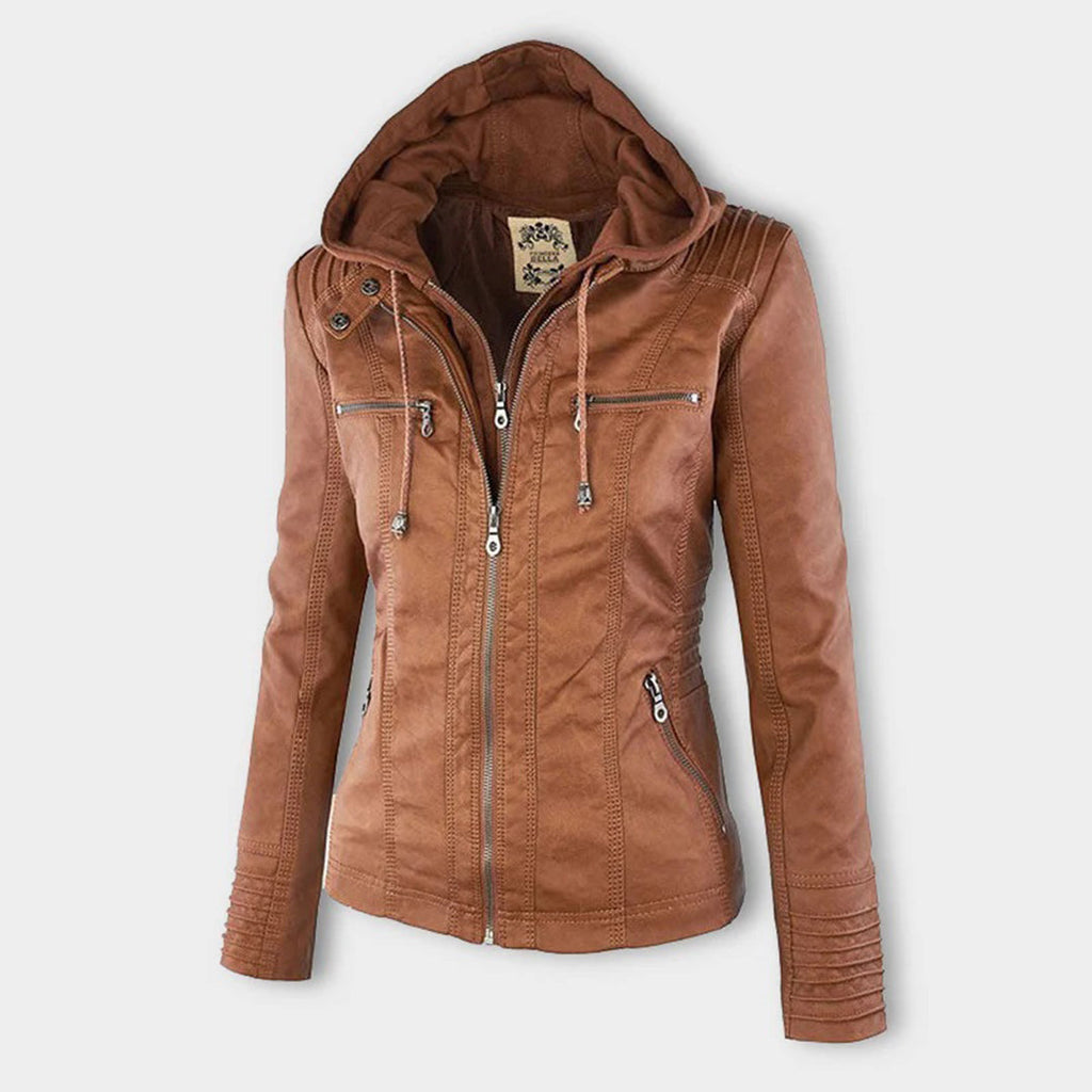 Hooded Faux Leather Jacket for Women | ventumra