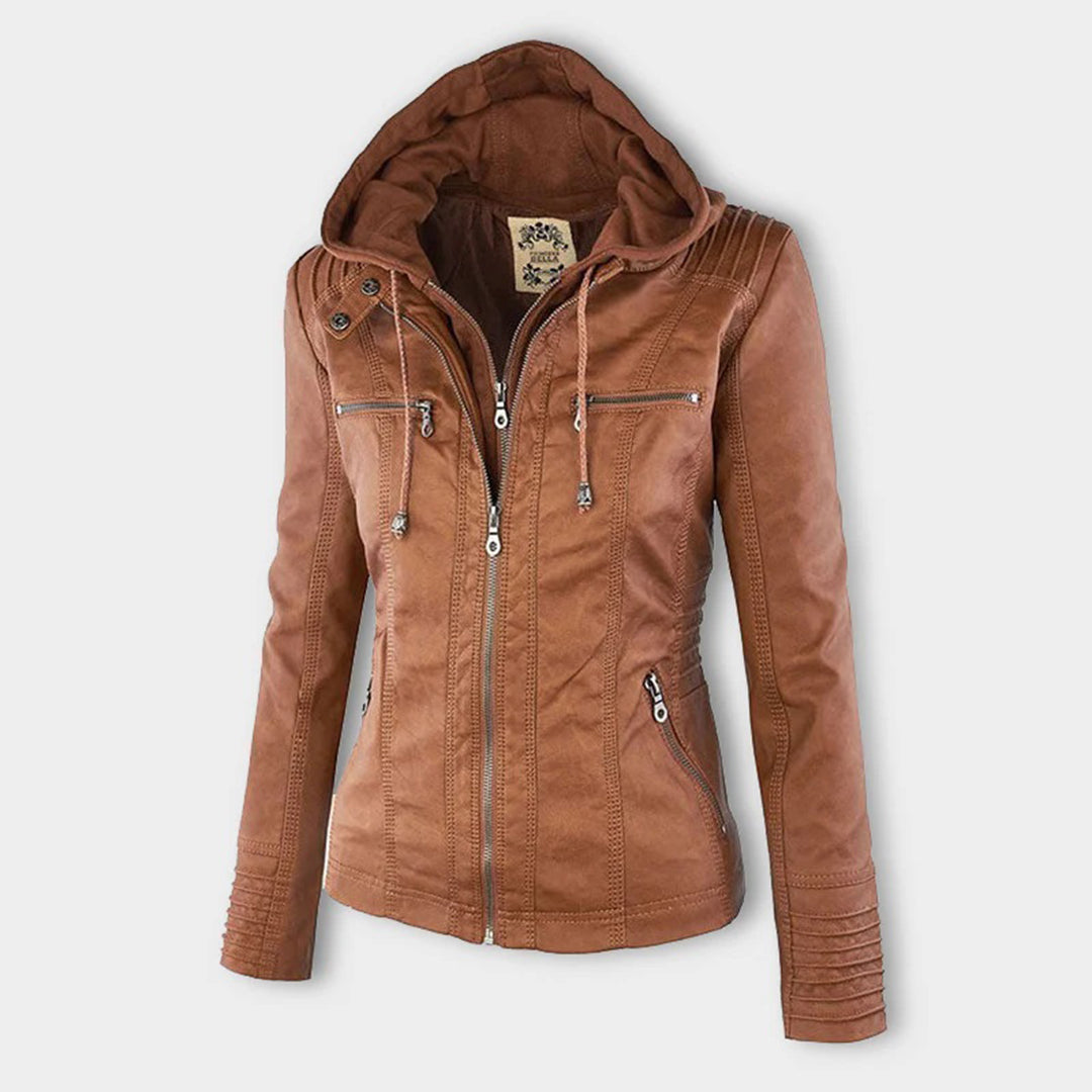 Hooded Faux Leather Jacket for Women | ventumra