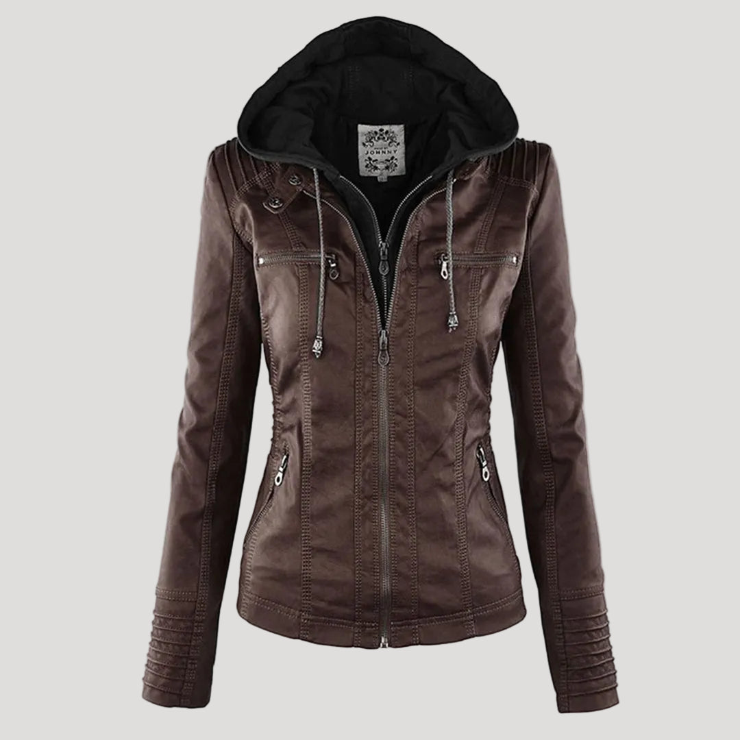 Hooded Faux Leather Jacket for Women | ventumra