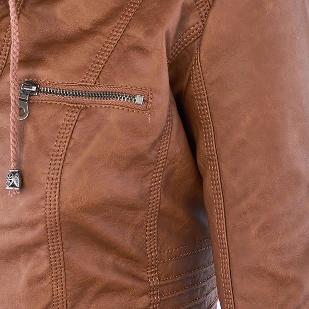 Hooded Faux Leather Jacket for Women | ventumra