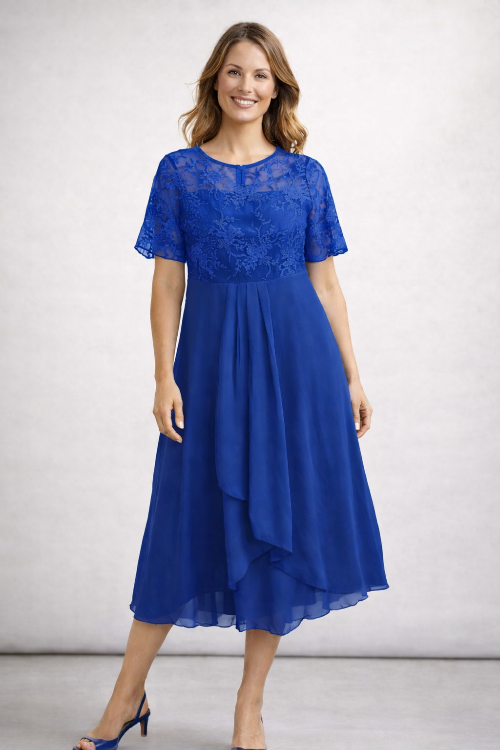 Women's Chiffon & Lace Midi Dress | ventumra