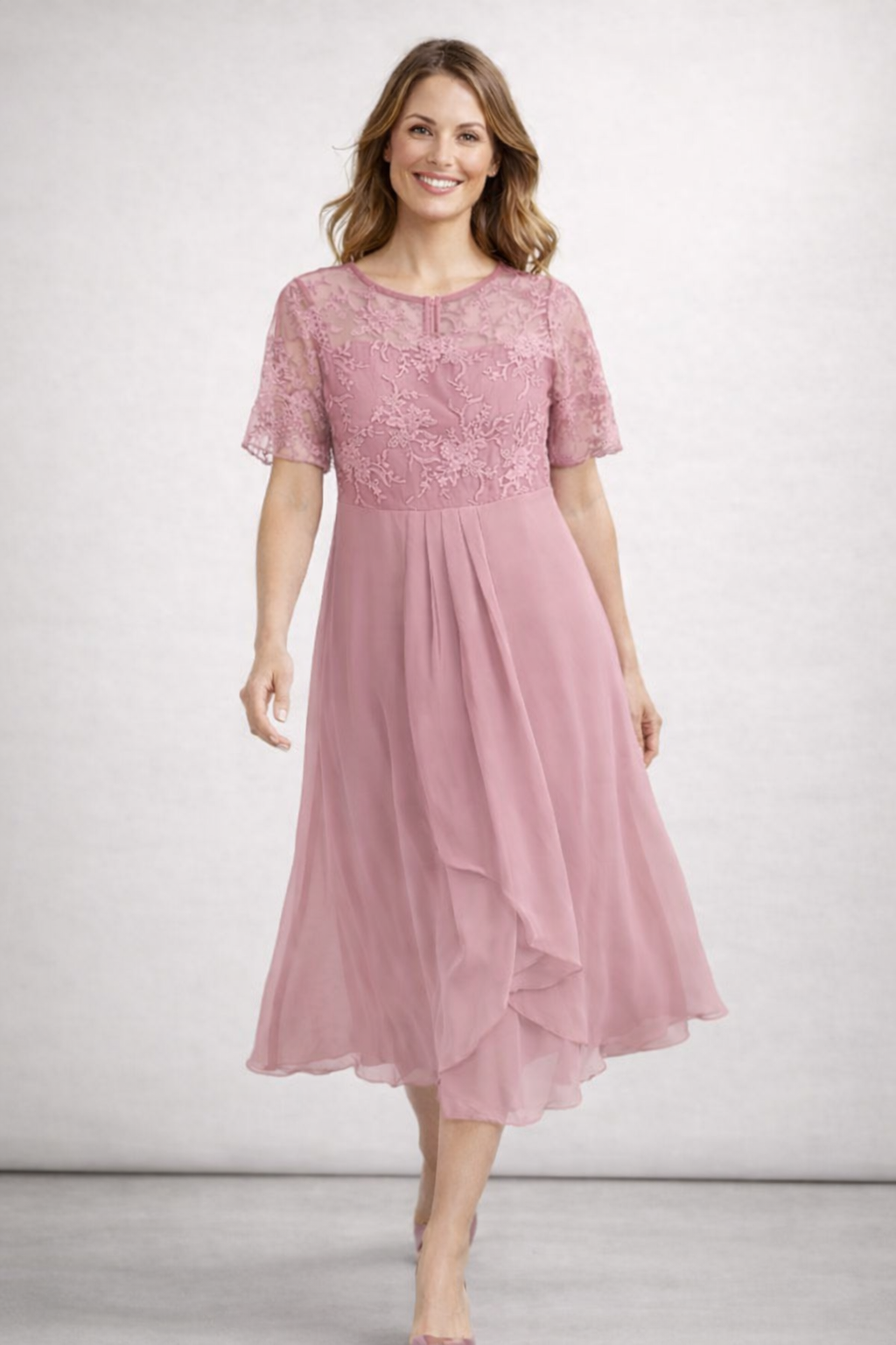 Women's Chiffon & Lace Midi Dress | ventumra