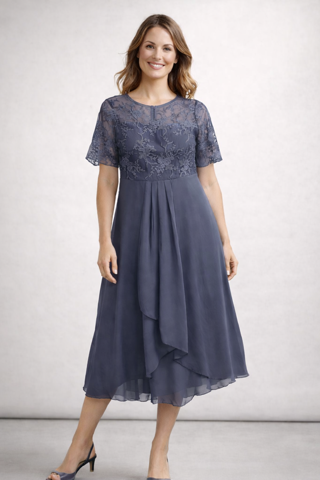 Women's Chiffon & Lace Midi Dress | ventumra