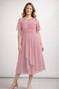 Women's Chiffon & Lace Midi Dress | ventumra