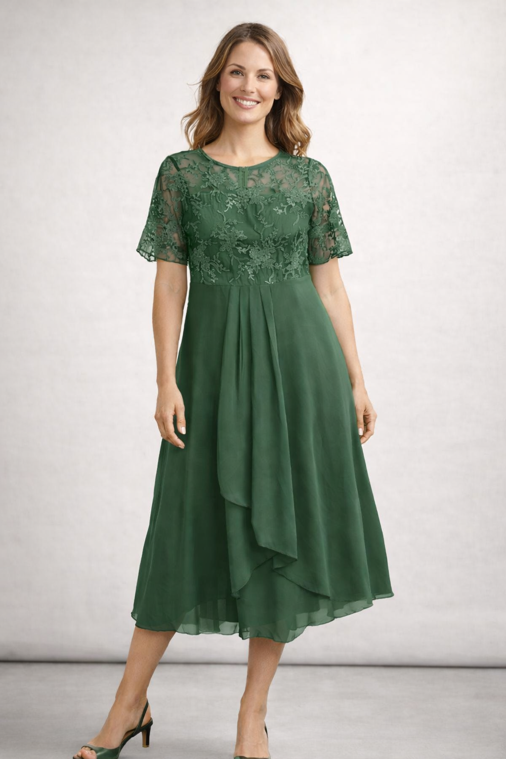 Women's Chiffon & Lace Midi Dress | ventumra