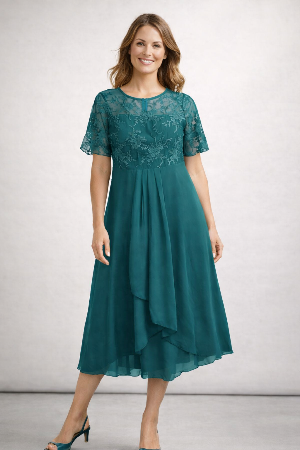 Women's Chiffon & Lace Midi Dress | ventumra