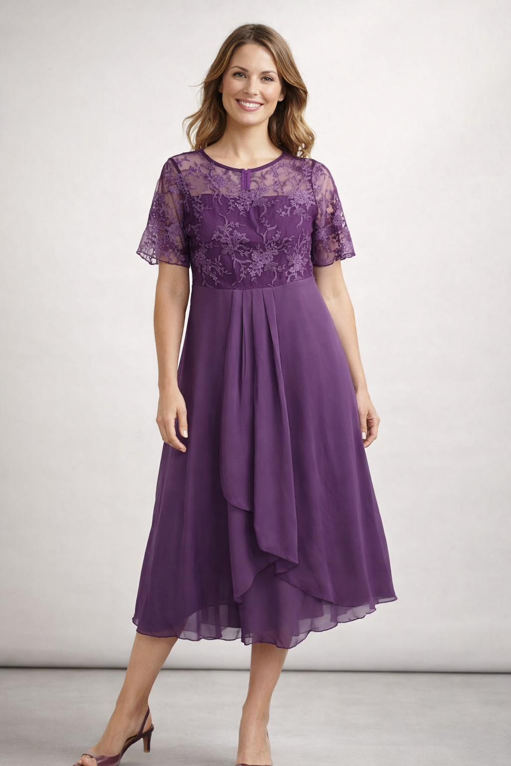 Women's Chiffon & Lace Midi Dress | ventumra