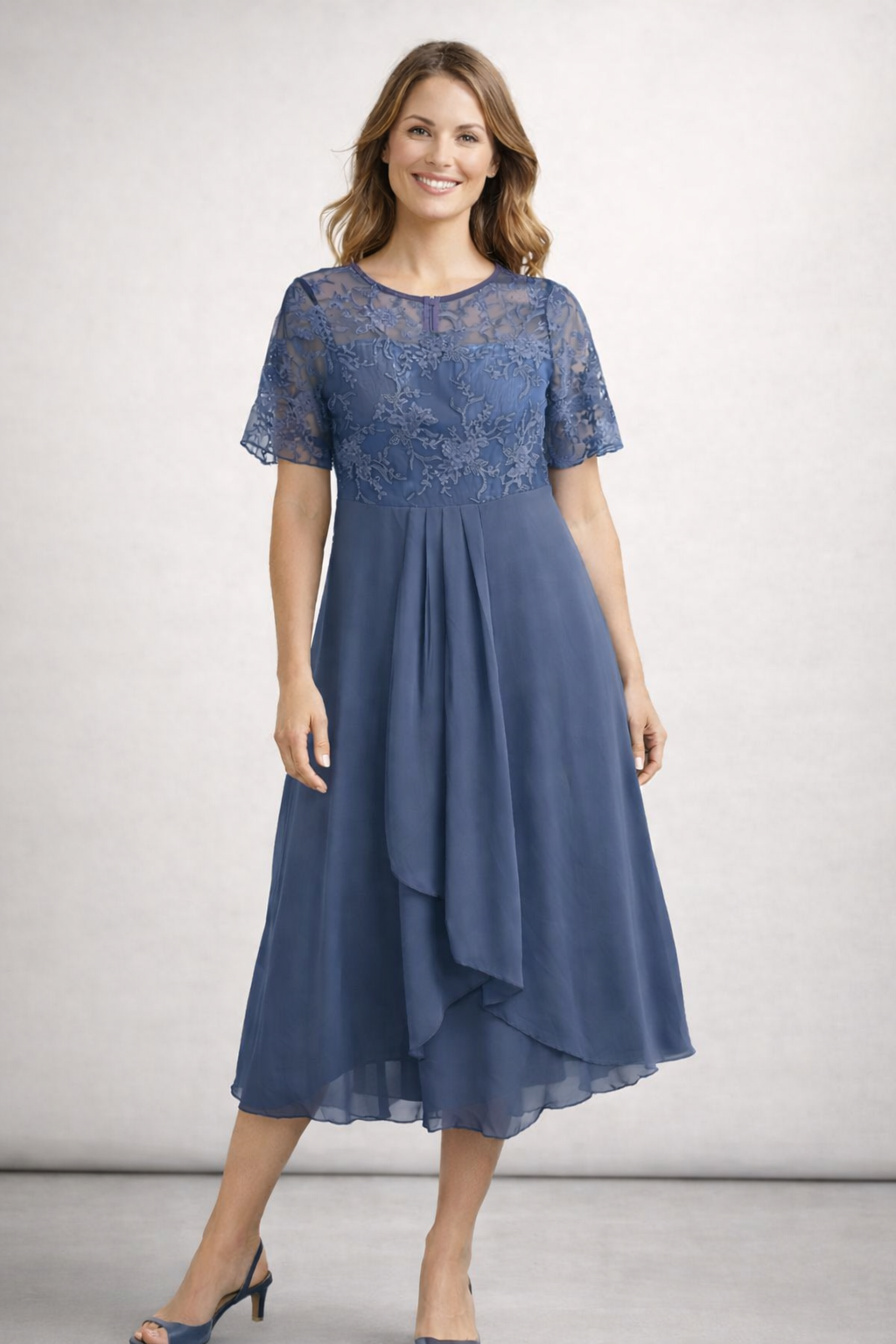 Women's Chiffon & Lace Midi Dress | ventumra
