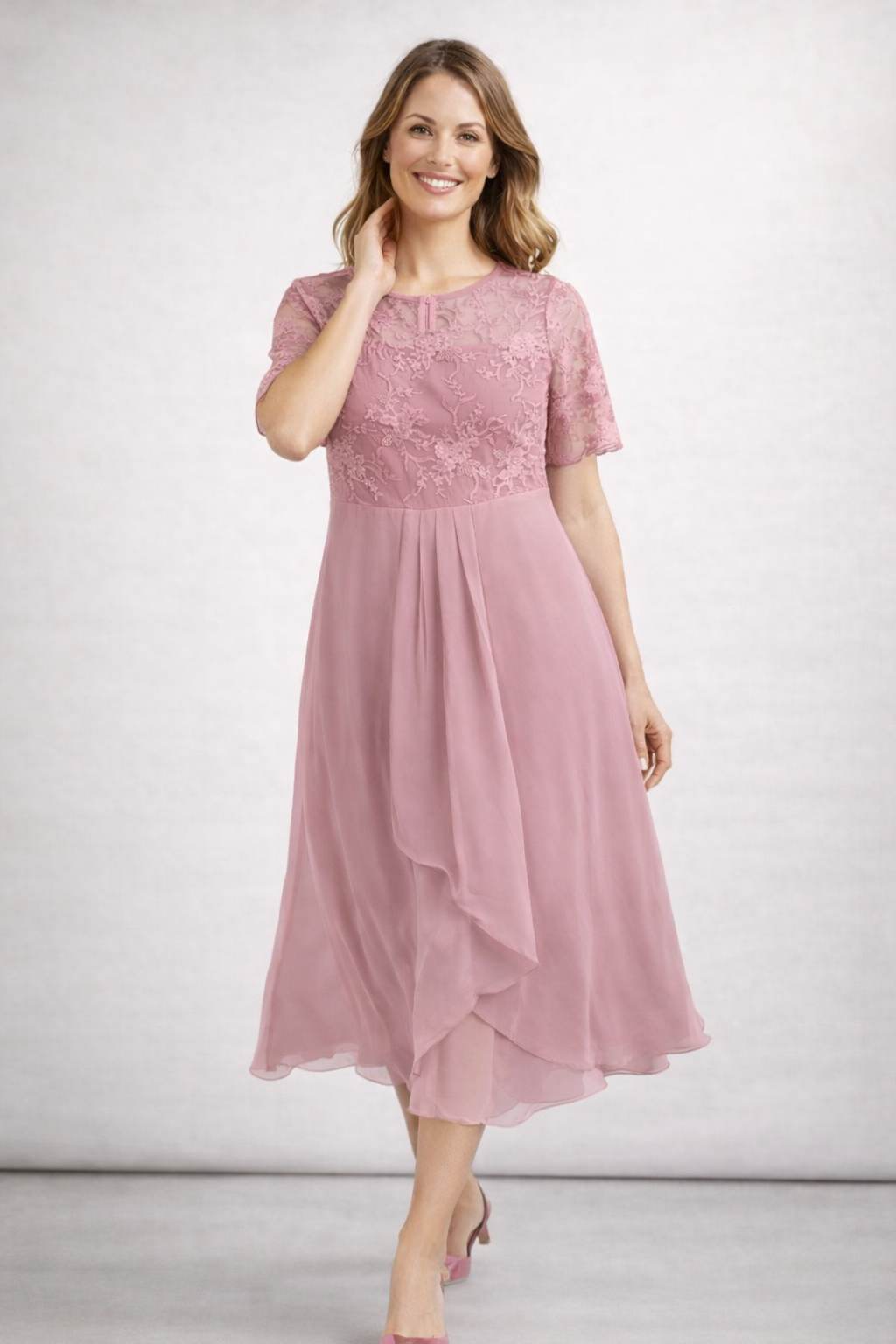 Women's Chiffon & Lace Midi Dress | ventumra