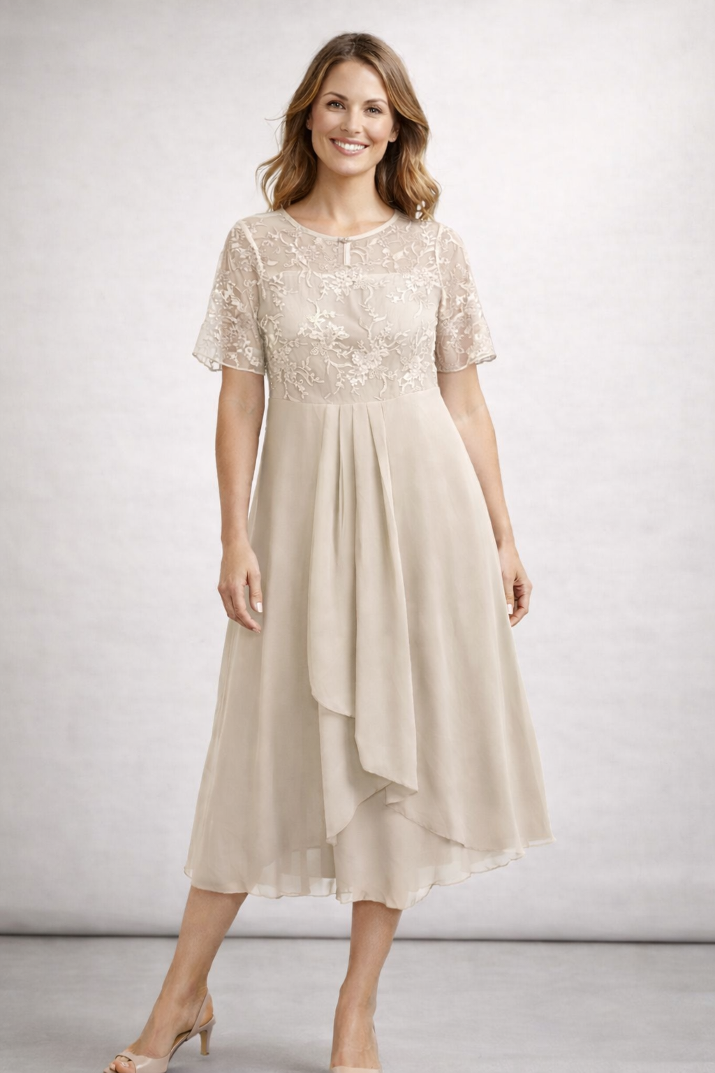 Women's Chiffon & Lace Midi Dress | ventumra