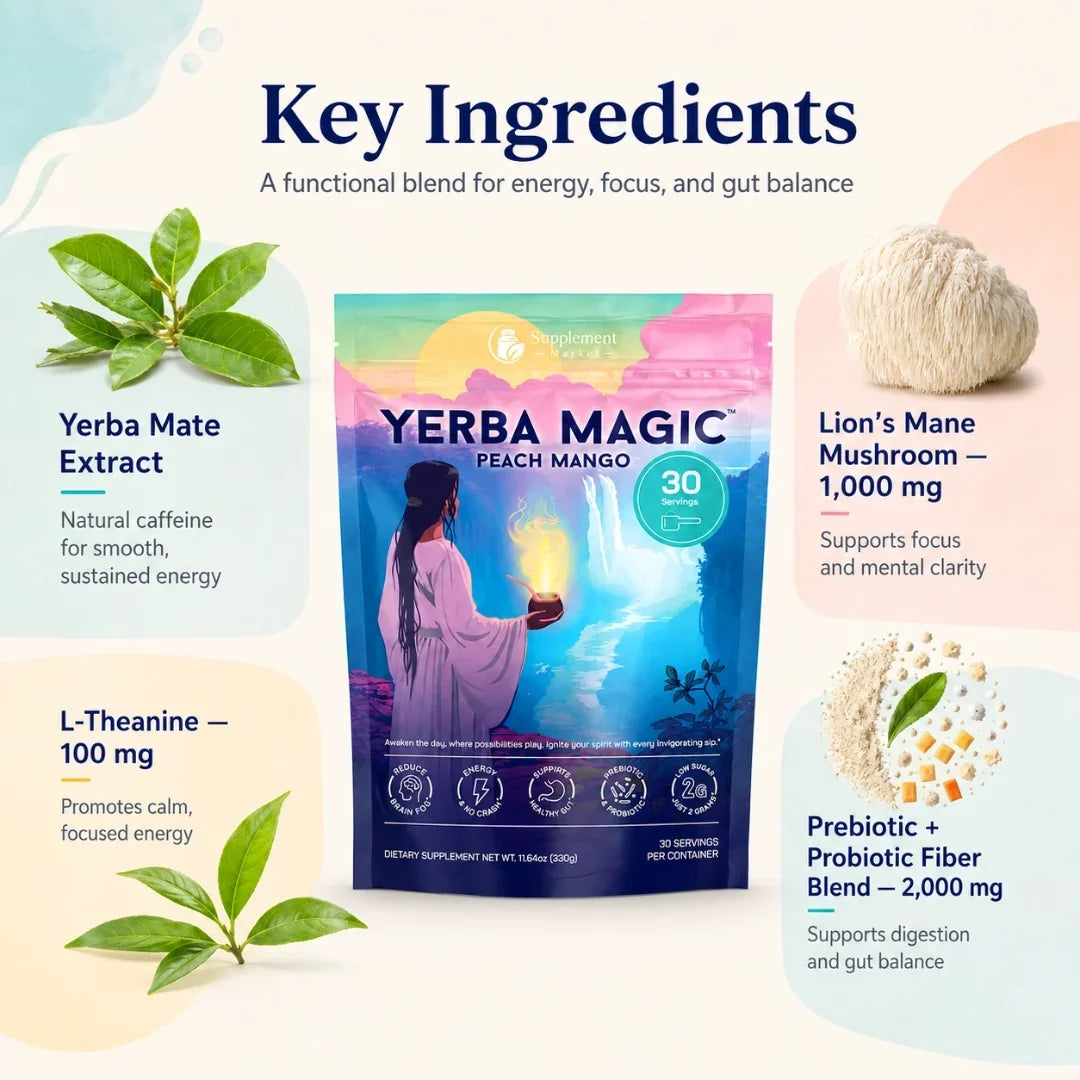 Polvere di tè Yerba Mate: energia pulita alla pesca e al mango, concentrazione laser e salute intestinale